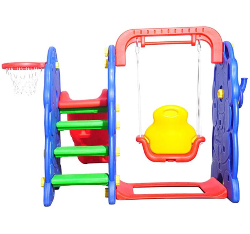 HOMCOM Kids Garden Playground W/ Swing Slide and Basketball Hoop-Red/Blue