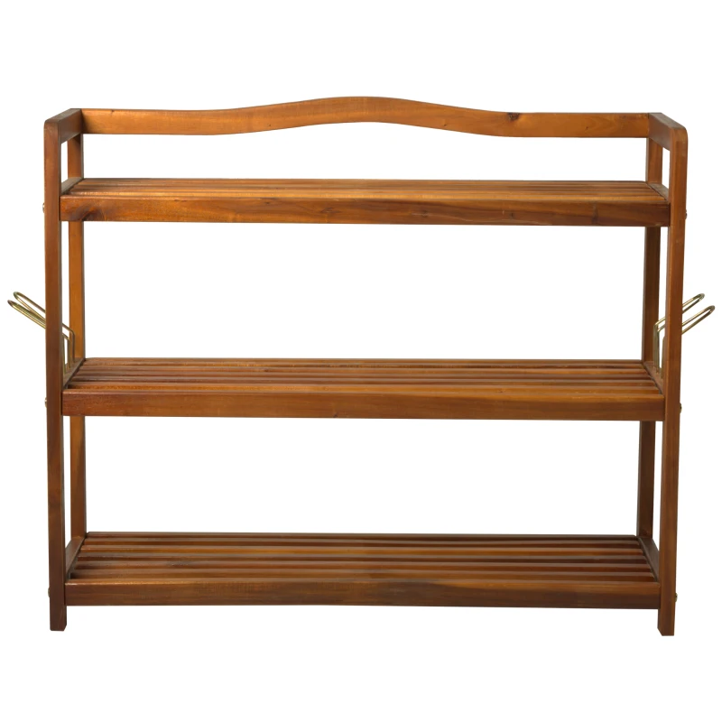 HOMCOM 12 Pairs Shoe Rack W/ Slipper Hanger, Acacia Wood-Teak Colour