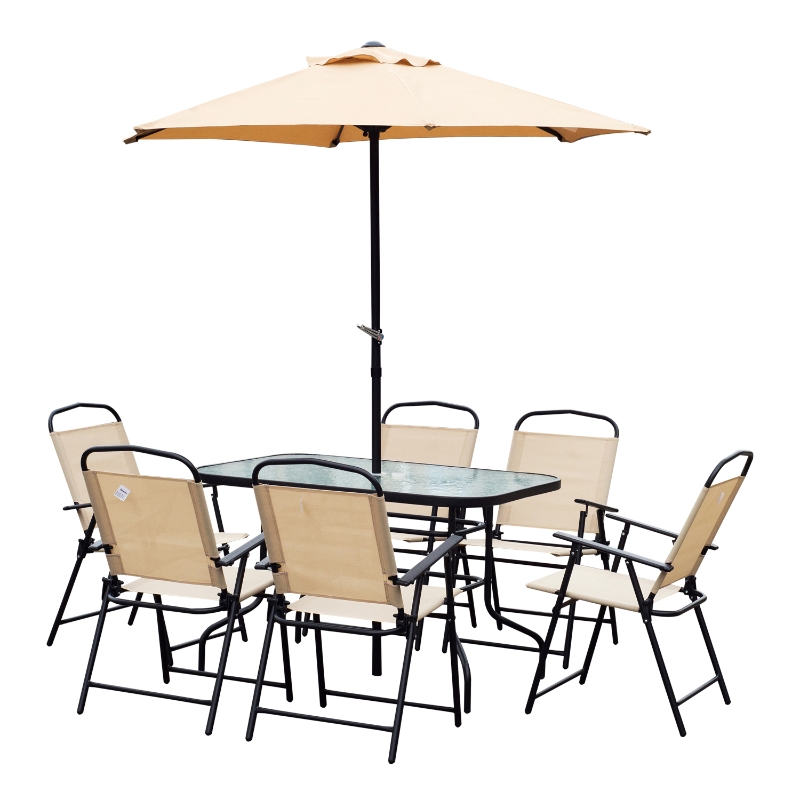 Outsunny 8 Pieces Dining Set Furniture Garden Foldable 6 Chairs 1 Table