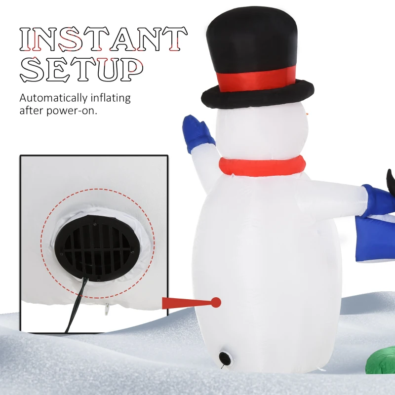 HOMCOM 6ft Inflatable Snowman Penguin the North Ploe Sign Holiday Yard Decoration with LED Lights Lawn Blow Up Decor
