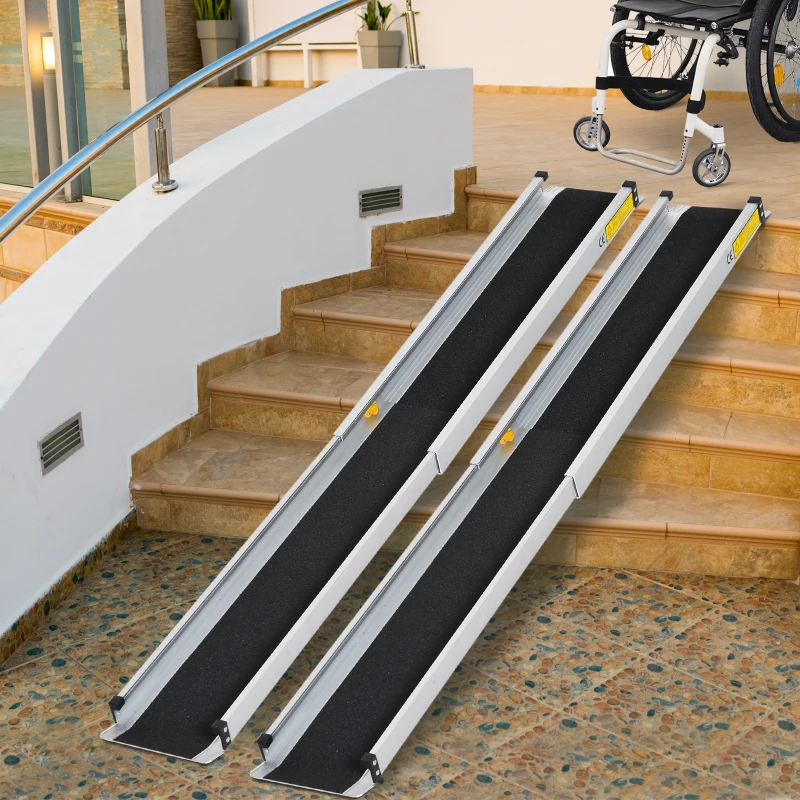 HOMCOM 2-piece 6 FT Wheelchair Ramp Lightweight Retractable Aluminum Skidproof PVC Carpeted