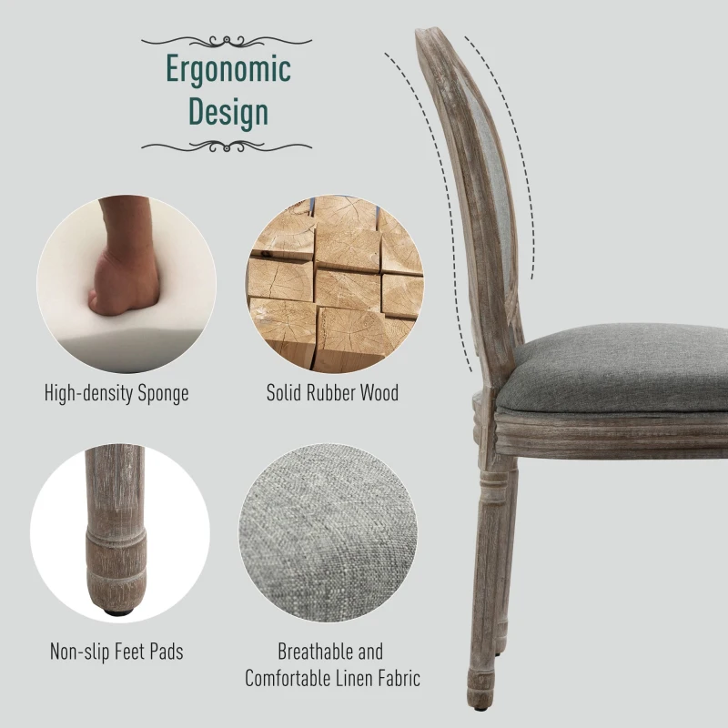 HOMCOM Antique Dining Chairs, Set of 2 Elegant French-Style w/ Wood Frame Foam Seats Foot Pads Carved Legs Vintage Back