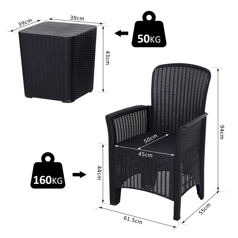 Outsunny 3-Piece Outdoor Garden Rattan Bistro Set Black