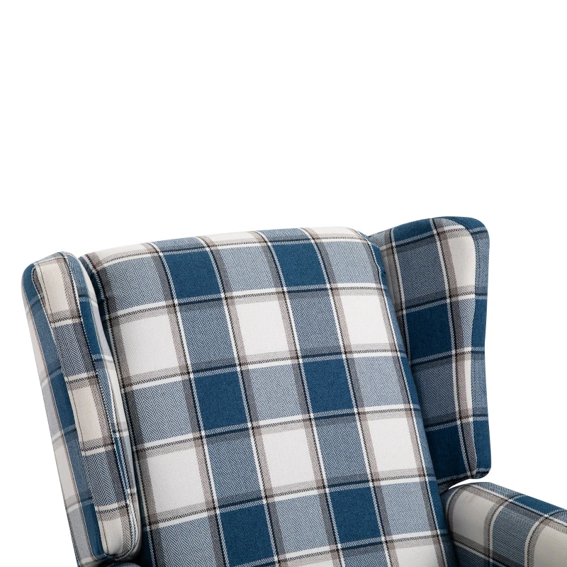 HOMCOM Polyester Upholstered Reclining Plaid Armchair w/ Retractable Footrest Blue