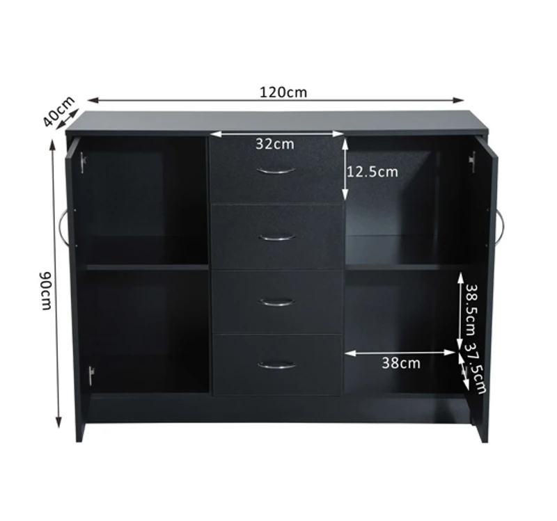 HOMCOM 120Wx40Dx90H cm Drawer Cabinet-Black