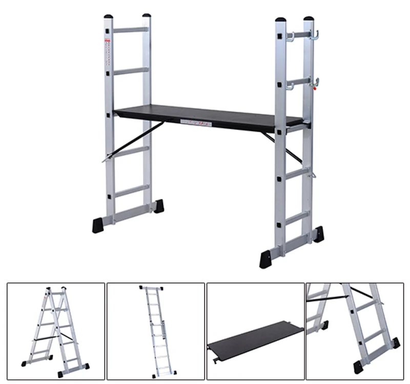 HOMCOM 140 cm Folding Aluminum Ladder A-type-Silver