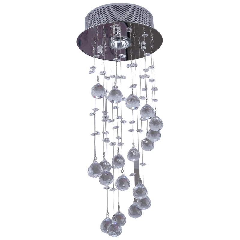 HOMCOM Crystal Ceiling Chandelier, Spiral Rain Drop-Silver/Crystal