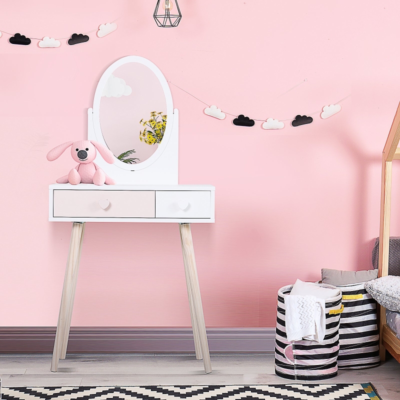 HOMCOM Kids MDF Dressing Table w/ Heart-Shaped Handles White