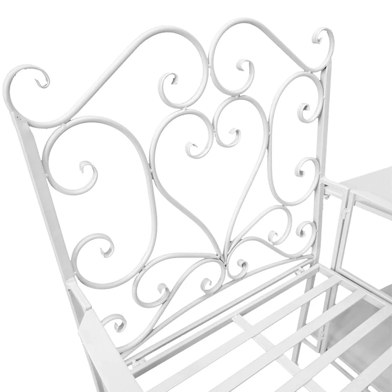 Outsunny Metal Outdoor Garden Bench Middle Small Table High Backrest 2 Seater