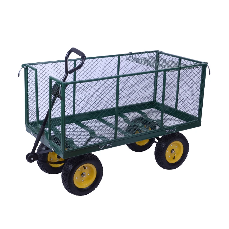 Outsunny Heavy Duty Garden Trolleys 4 Wheels, Large Size-Green