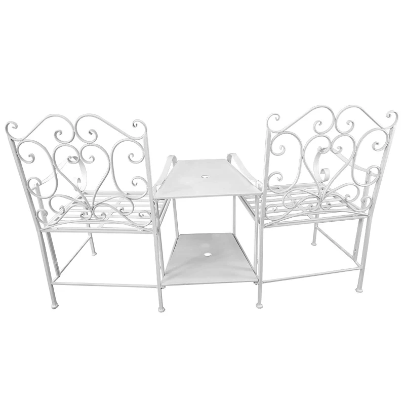 Outsunny Metal Outdoor Garden Bench Middle Small Table High Backrest 2 Seater