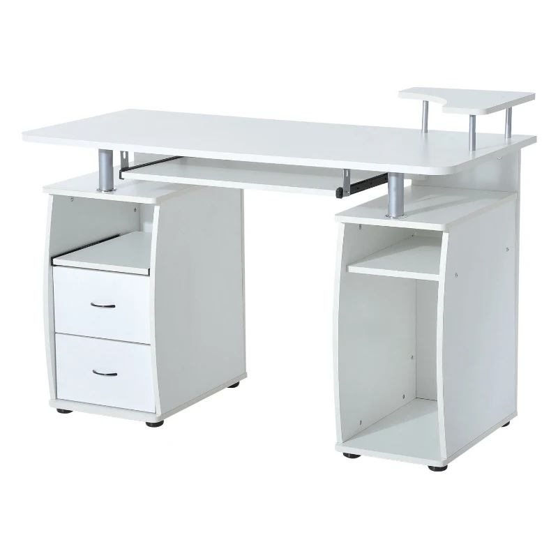 HOMCOM MDF Multi-Level Home Office Workstation Desk with Drawers White