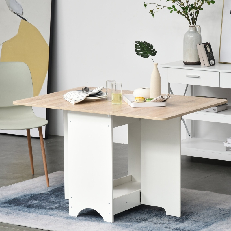 HOMCOM Drop-Leaf Dining Table Folding Desk Foldable Bar Table with Storage Shelf
