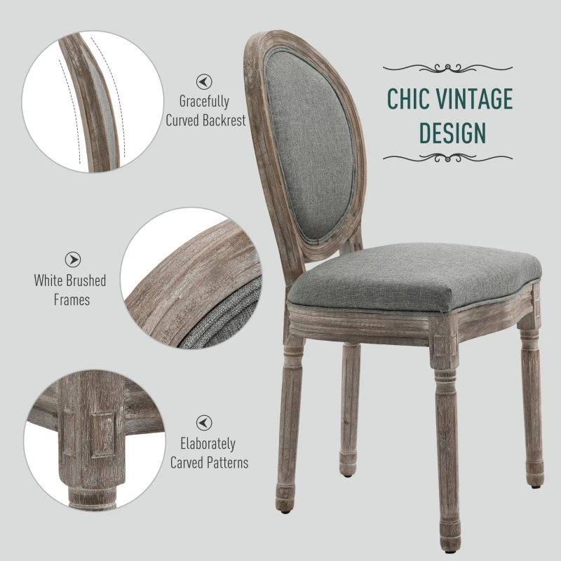 HOMCOM Antique Dining Chairs, Set of 2 Elegant French-Style w/ Wood Frame Foam Seats Foot Pads Carved Legs Vintage Back