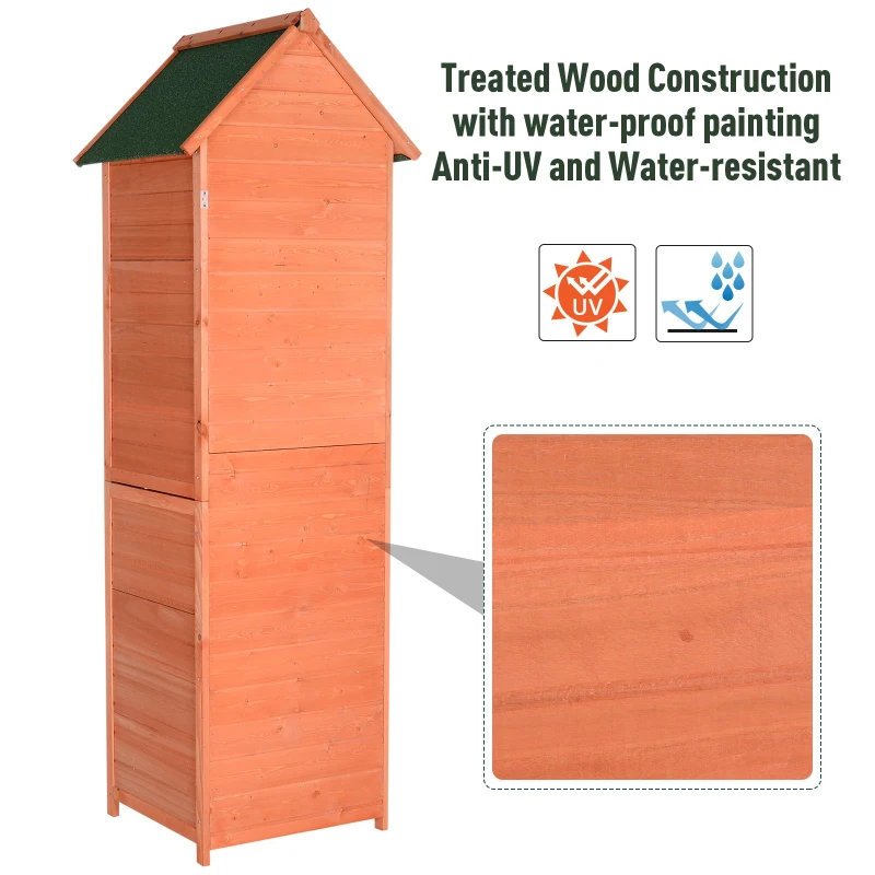 Outsunny Garden Storage Shed Tall Four Door Pine Wood 71x60x211cm