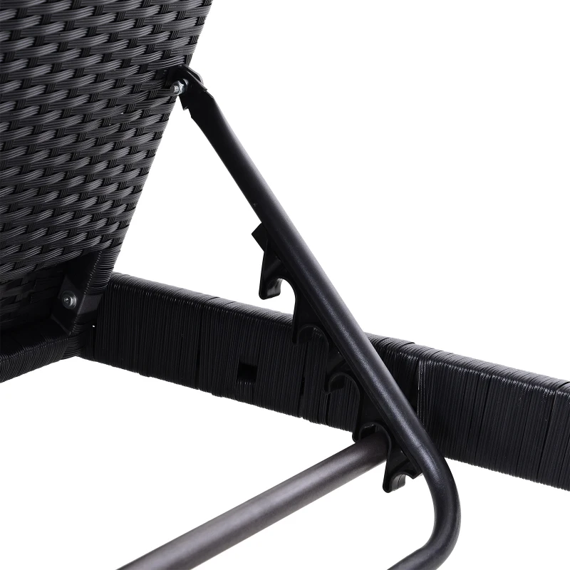 Outsunny PE Rattan 2-Seater Reclining Sun Lounger Black