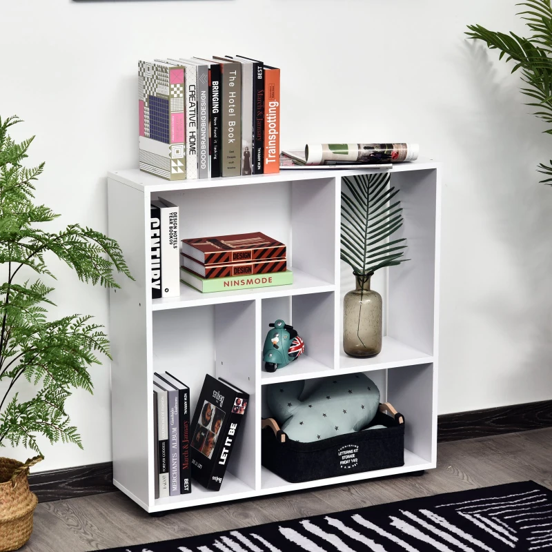 HOMCOM Particle Board 5-Unit Grid Bookcase w/ Melamine Foot Pads White