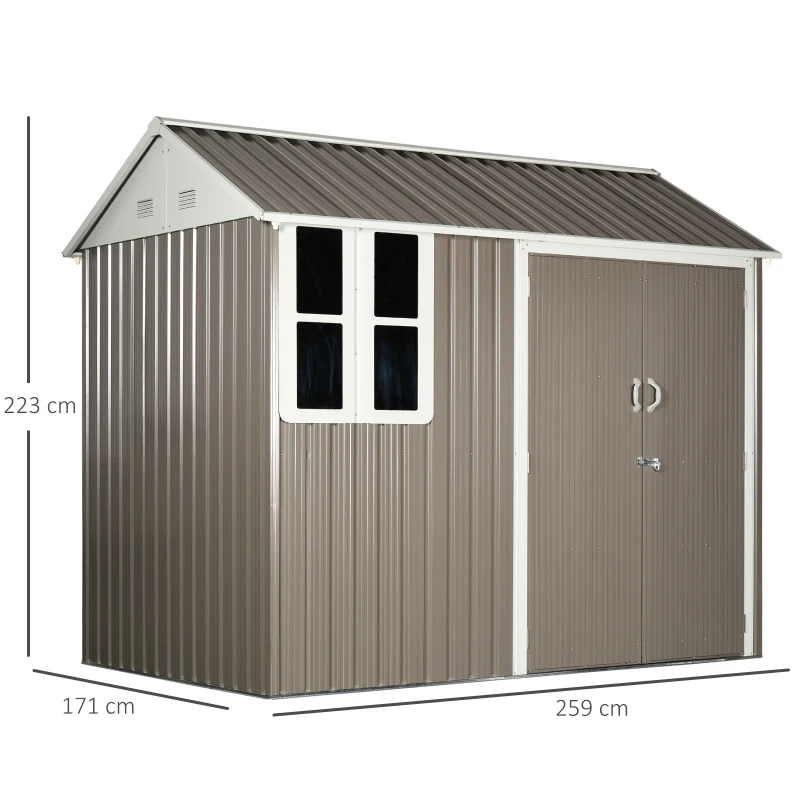 Outsunny 8x6ft Corrugated Steel Plate Garden Shed w/ Window Grey