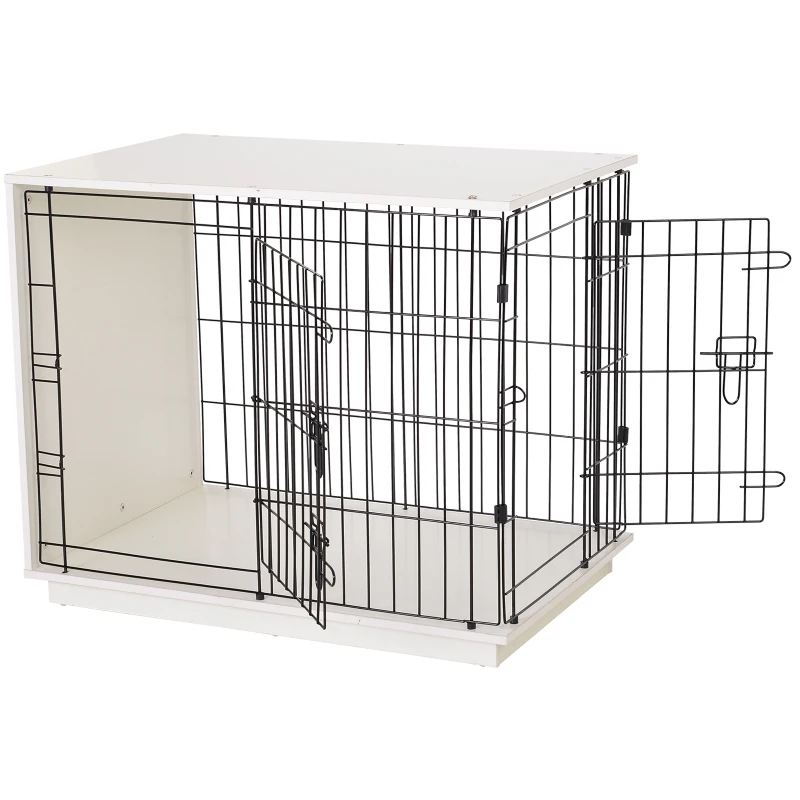 PawHut 35" MDF Base Metal Wire 2-Door Small Pet Cage White