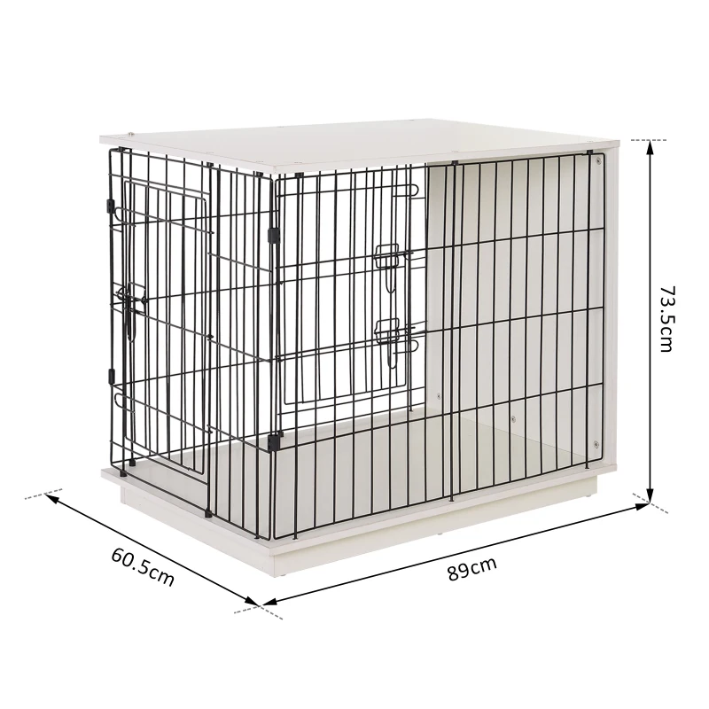 PawHut 35" MDF Base Metal Wire 2-Door Small Pet Cage White