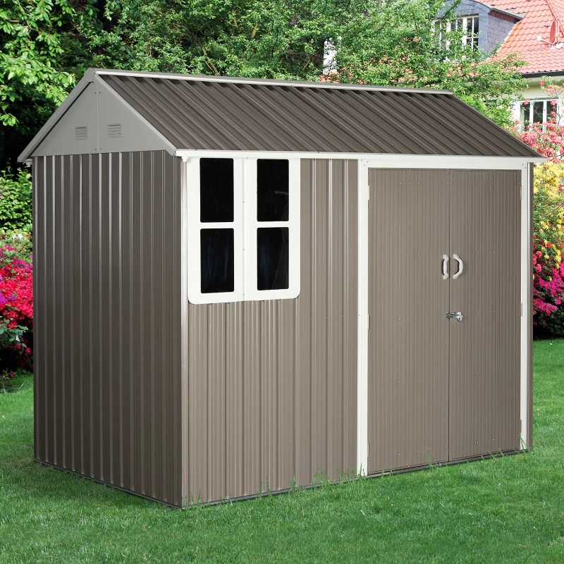 Outsunny 8x6ft Corrugated Steel Plate Garden Shed w/ Window Grey