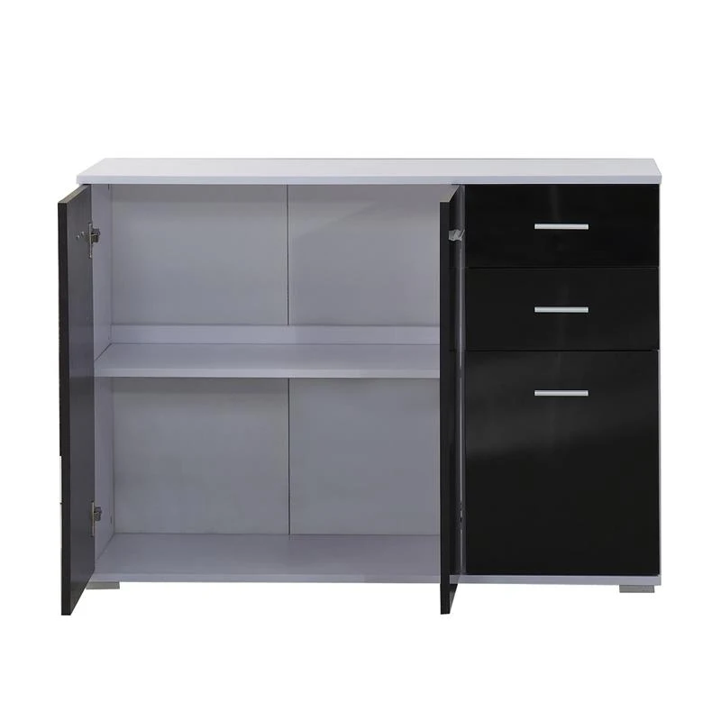 HOMCOM High Gloss Side Cabinet, 106x35x76 cm-Black/White