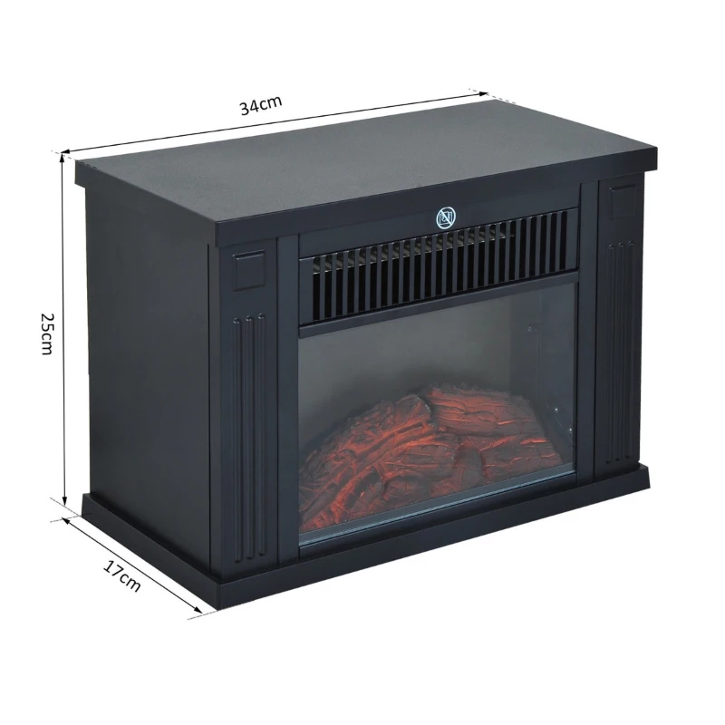 HOMCOM Fire Wood LED Flame Electric Fireplace-Black