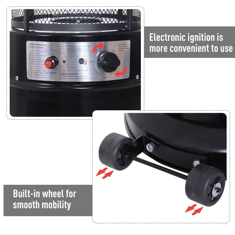 Outsunny 11KW Portable Patio Heater W/Wheels, Stainless Steel-Black