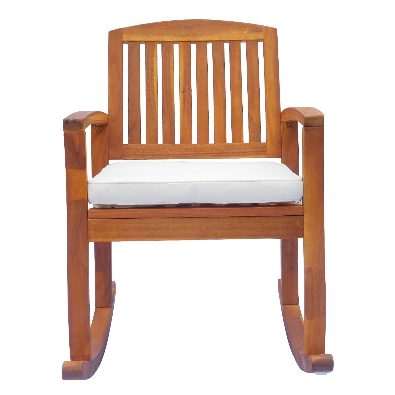 Outsunny Rocking Chair, Acacia Hardwood-Teak Colour, Cream/White