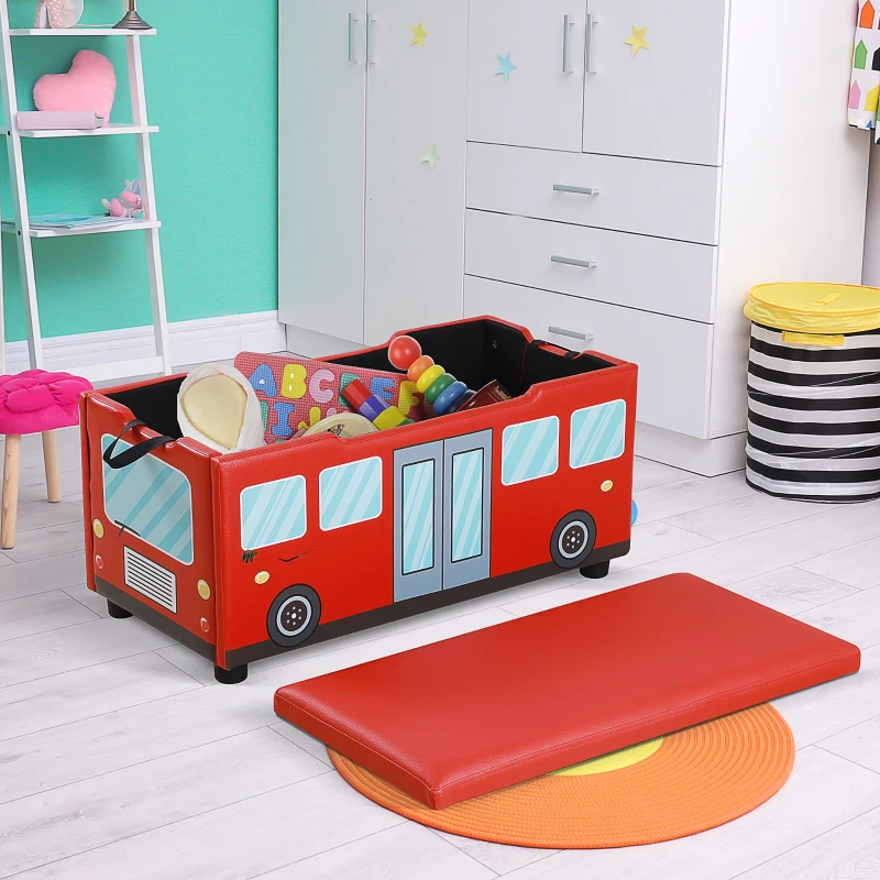 HOMCOM Kids PVC Collapsible Storage Bench Red