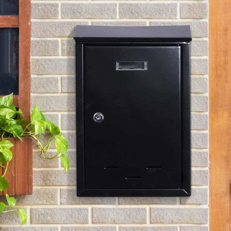 HOMCOM Wall Mounted Metal Letterbox W/2 Keys, 24Lx9.5Wx35.5Hcm-Black