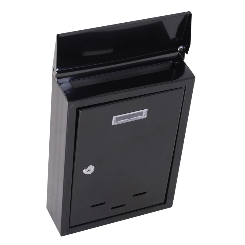 HOMCOM Wall Mounted Metal Letterbox W/2 Keys, 24Lx9.5Wx35.5Hcm-Black