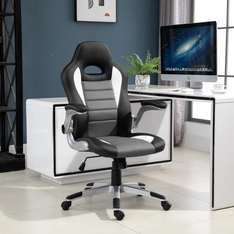 HOMCOM PU Leather Racing Office Chair-Black/Grey/White