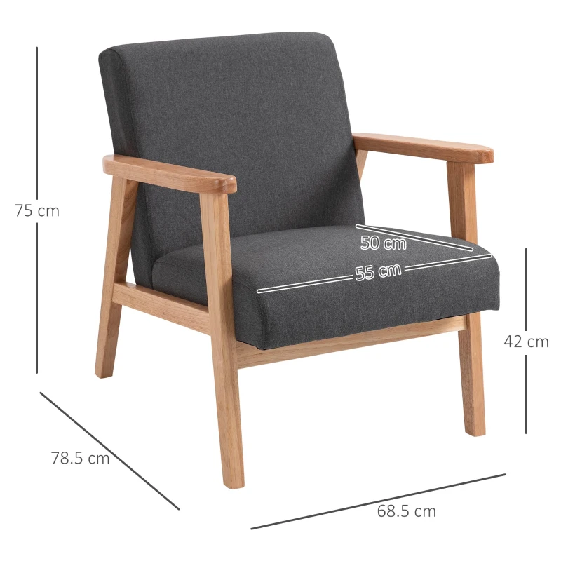 HOMCOM Modern Linen Dining Accent Chair with Rubber Wood Legs for Living Room Office