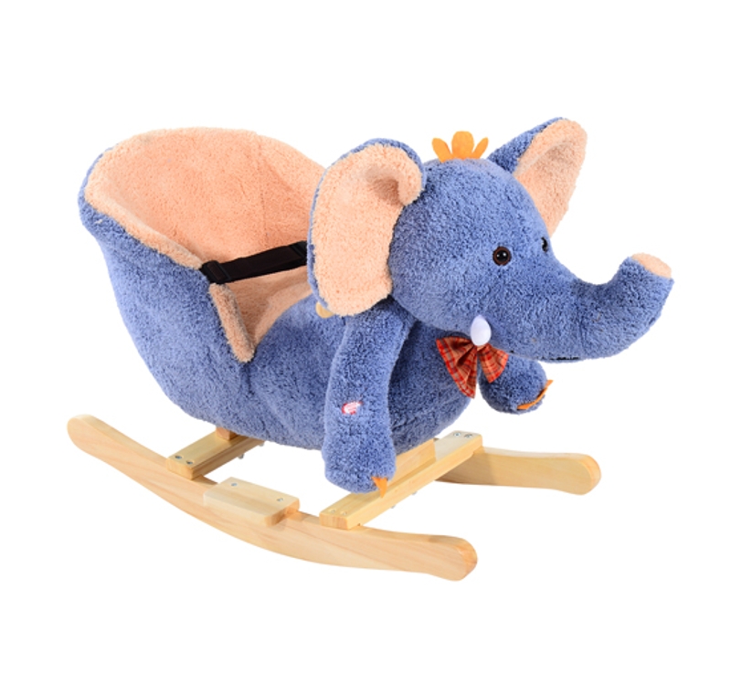 HOMCOM Children Rocking Seat with Sound, Elephant-Blue/Beige