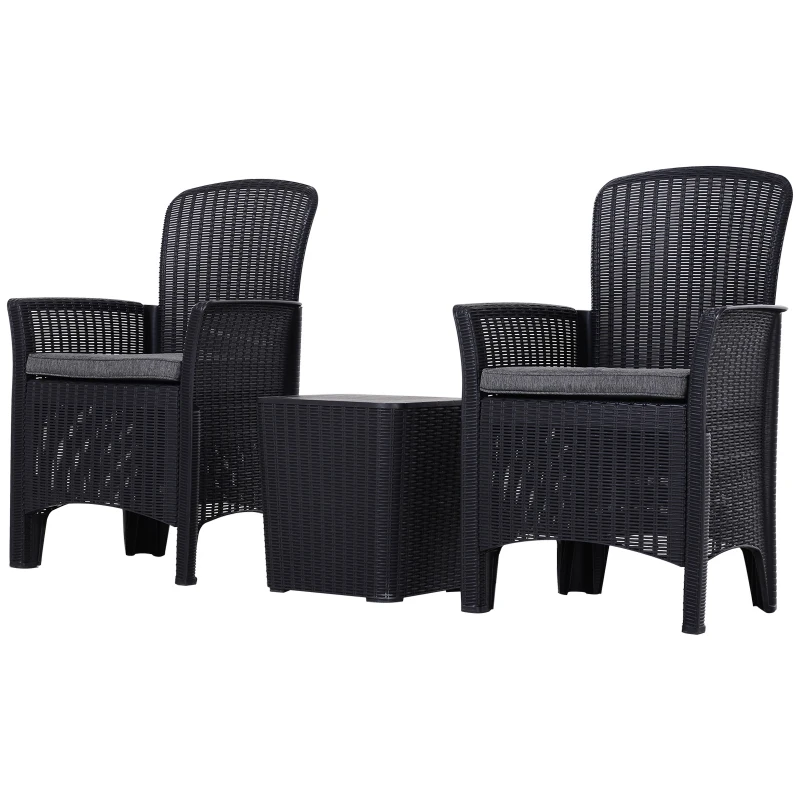 Outsunny 3-Piece Outdoor Garden Rattan Bistro Set Black