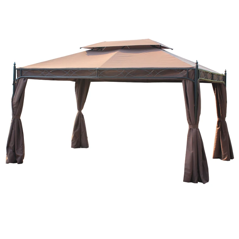 Outsunny 3x4 m Double Top Gazebo Marquee W/Sidewalls-Coffee