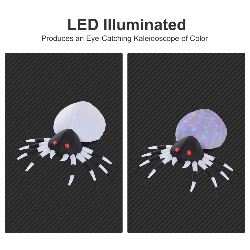 HOMCOM Inflatable Halloween Spider Outdoor Decoration w/ LED Lights 200cm