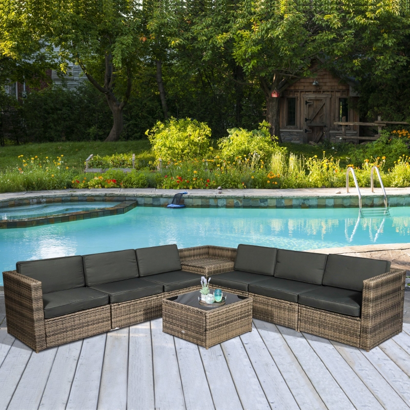 Outsunny 8 pcs Rattan Garden Furniture Patio Sofa and Table Set with