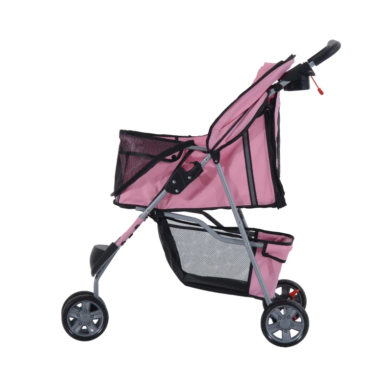 PawHut Dogs Oxford Cloth Three Wheel Pram Pink - Suitable for Small Pets