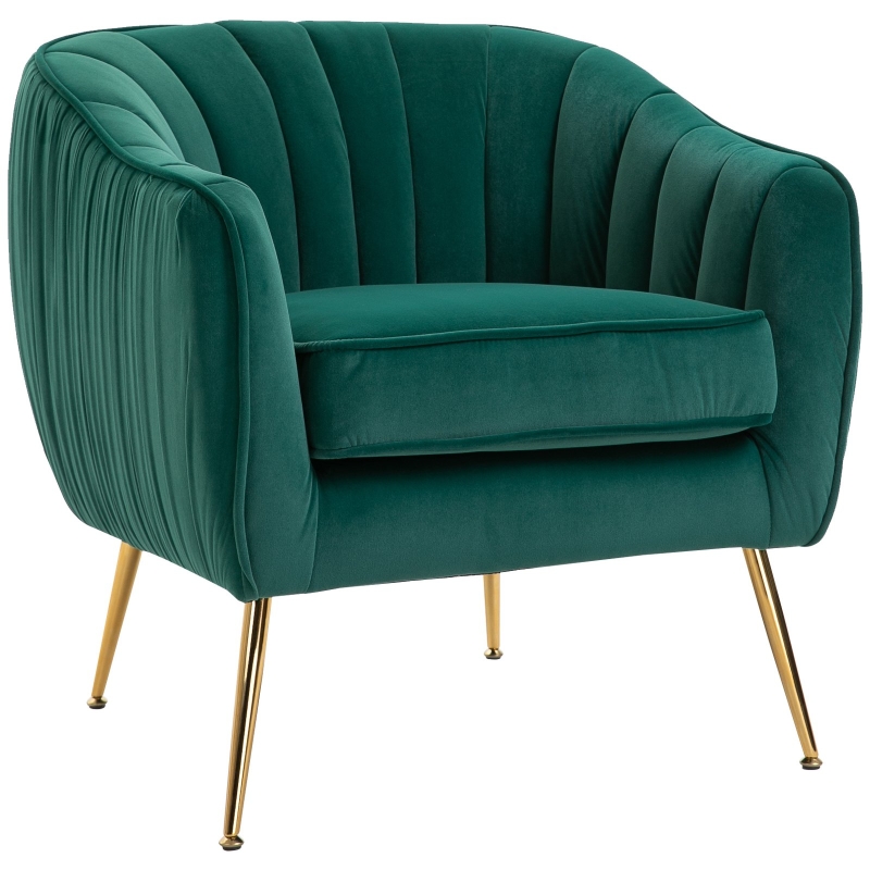 HOMCOM Velvet-Look Polyester Upholstered Decedent Armchair Emerald Green