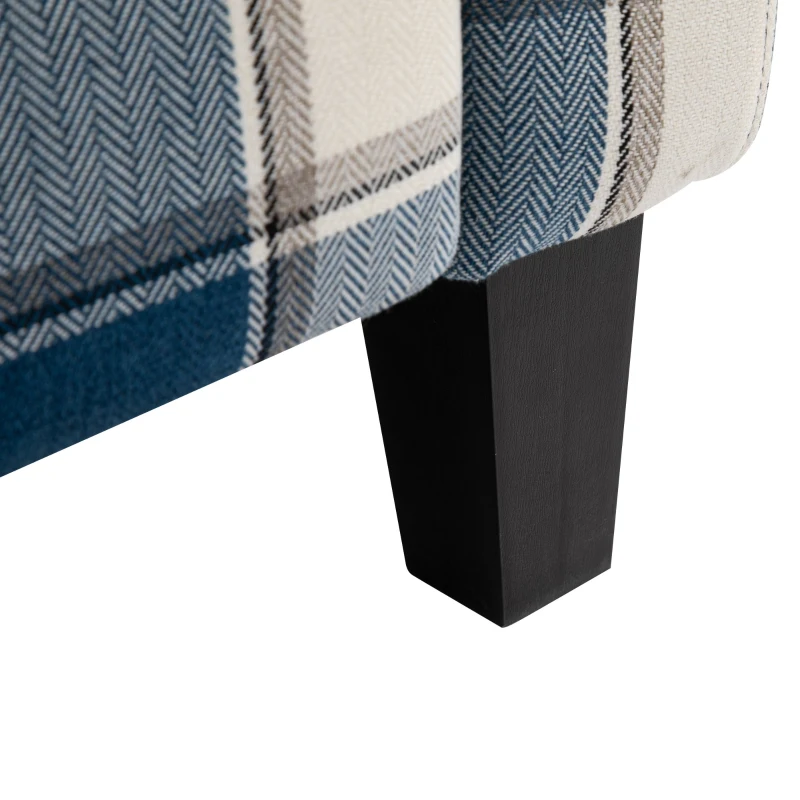 HOMCOM Polyester Upholstered Reclining Plaid Armchair w/ Retractable Footrest Blue