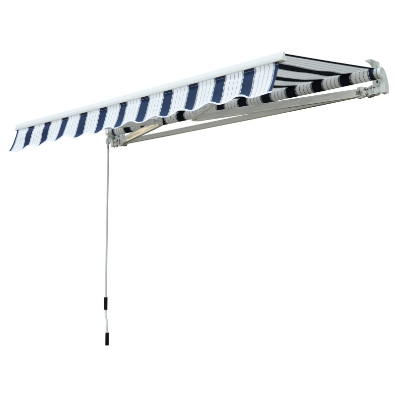 Outsunny Manual Retractable Awning, 3.5x2.5 m-Dark Blue/White Stripes