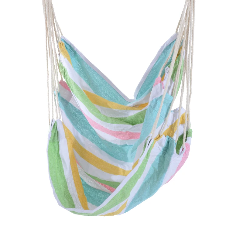 Outsunny Hanging Swing Chair, Cotton Cloth Size: 100Lx90W cm-Multi-colour stripes, white rope
