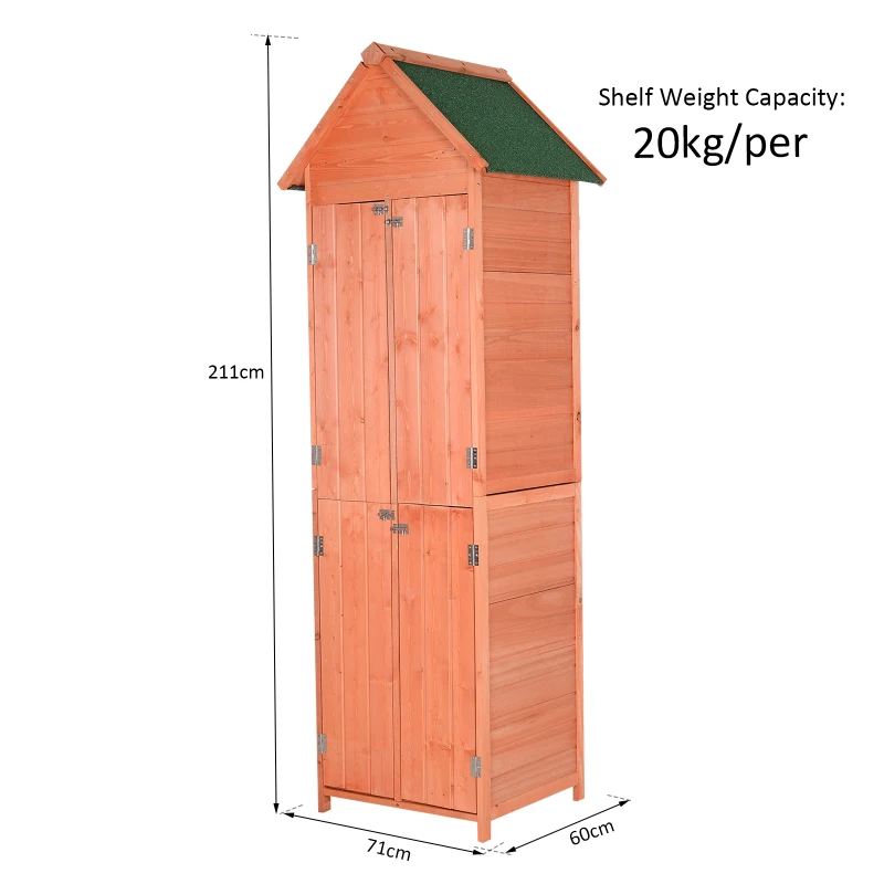 Outsunny Garden Storage Shed Tall Four Door Pine Wood 71x60x211cm
