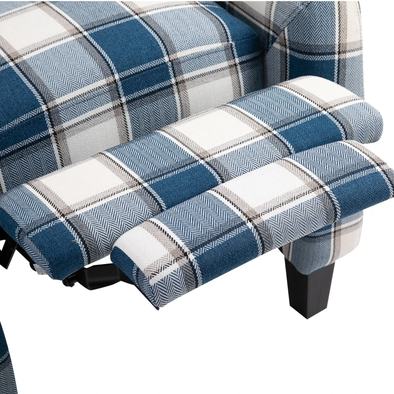 HOMCOM Polyester Upholstered Reclining Plaid Armchair w/ Retractable Footrest Blue