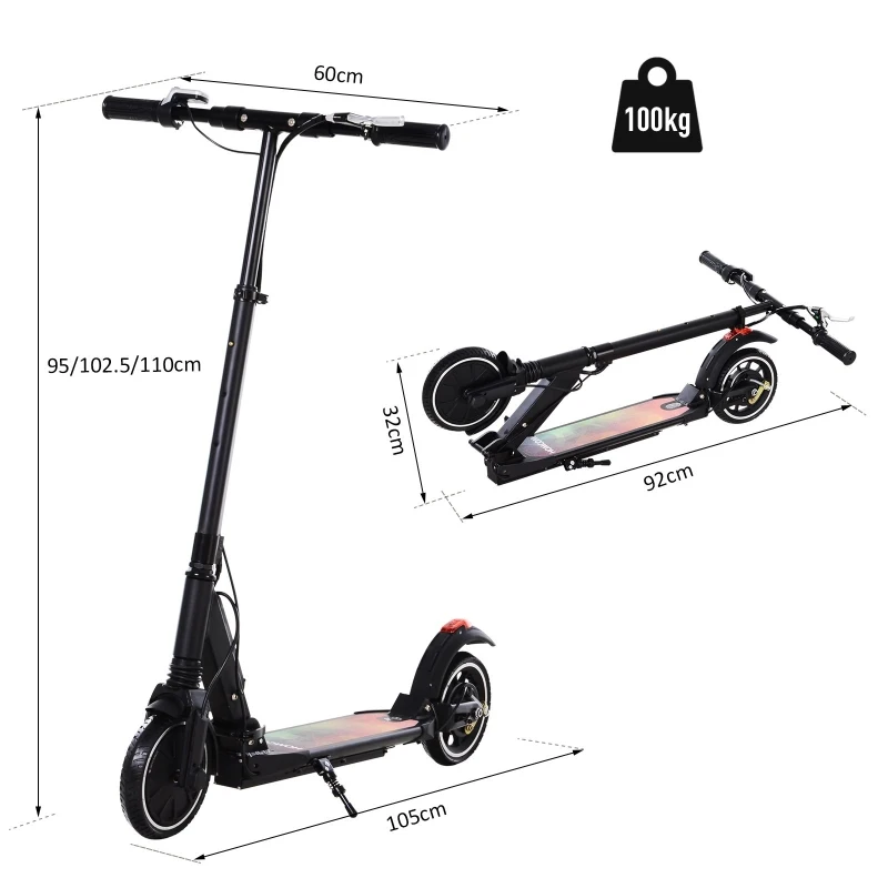 HOMCOM 250W Folding E-Scooter 36V Powered for Adults Black