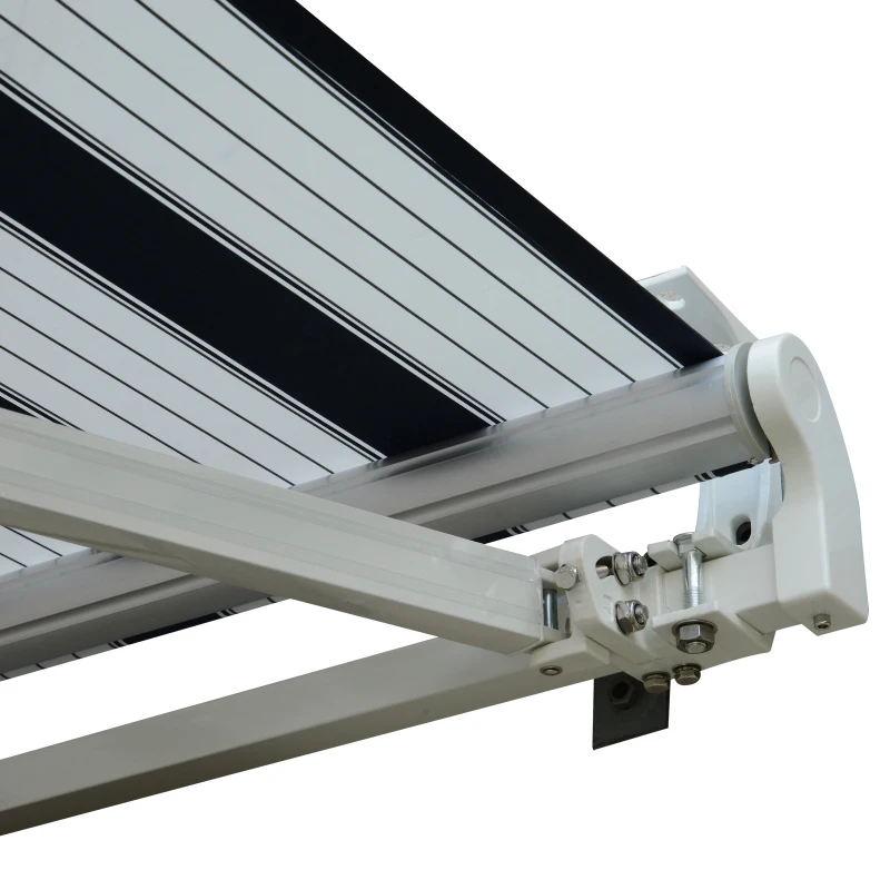Outsunny Manual Retractable Awning, 3.5x2.5 m-Dark Blue/White Stripes
