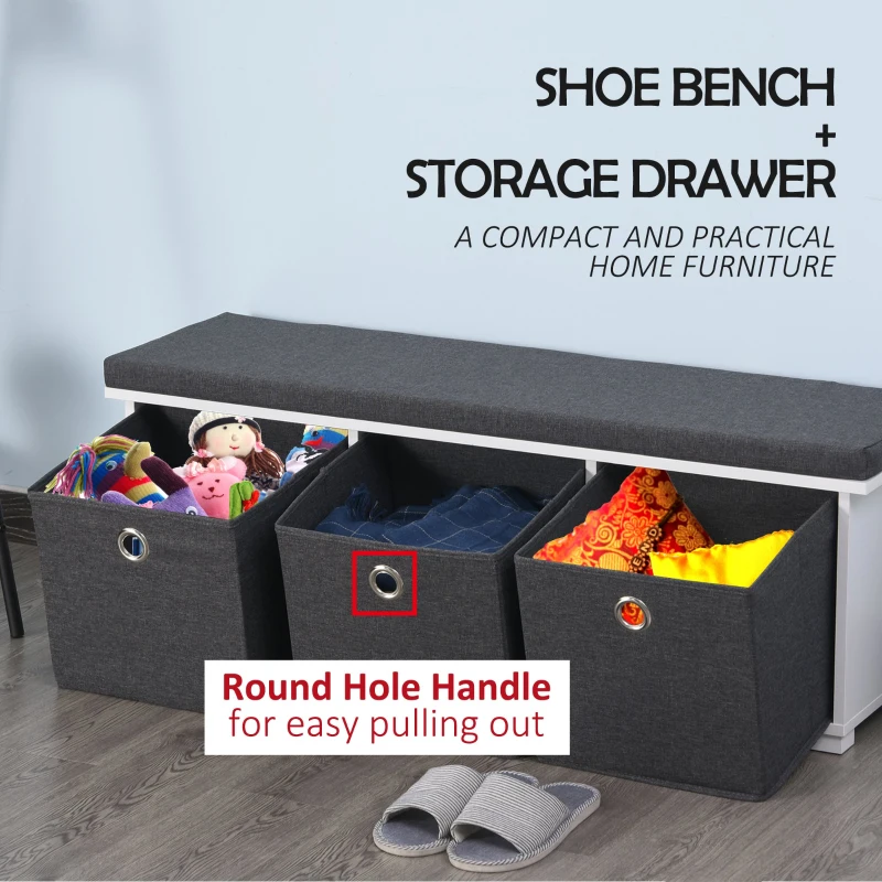 HOMCOM MDF 3-Drawer Shoe Storage Bench White/Grey