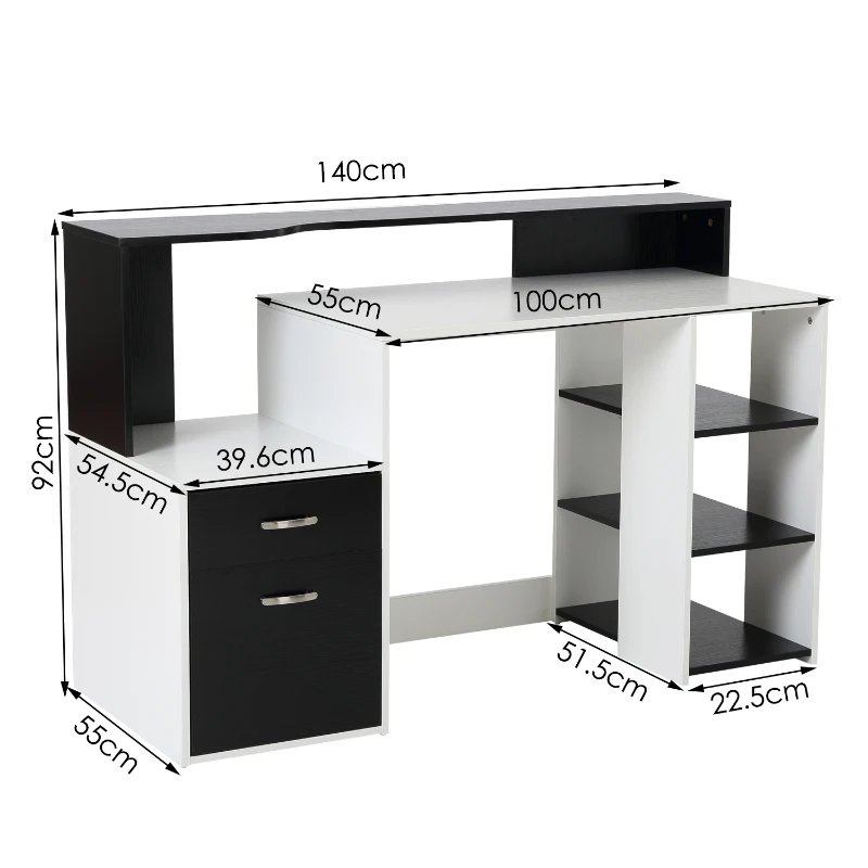 HOMCOM Wooden Computer Desk 140L x 55D x 92H cm-Black/White